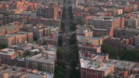 aerial view of harlem streets at sunrise. shot in new york city on a summer morning