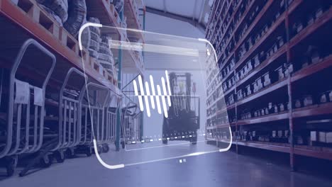 animación del procesamiento de datos en pantalla sobre el almacén