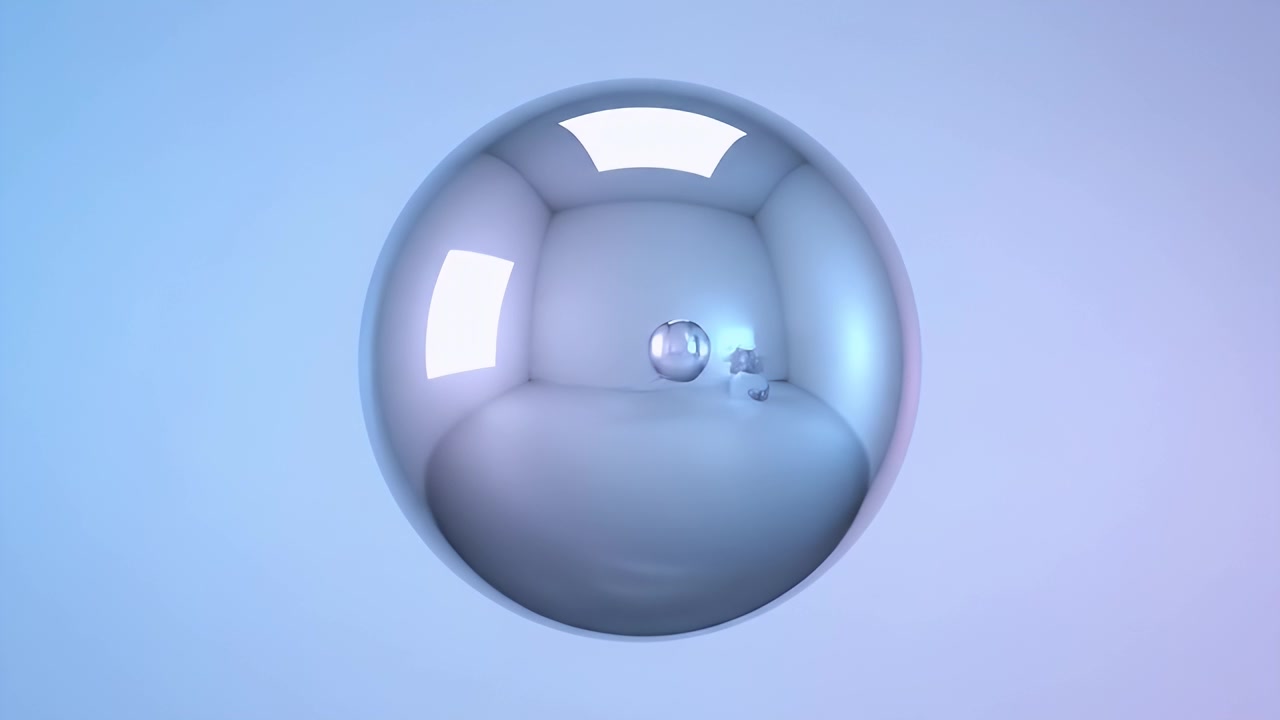 Chrome Sphere Reflecting Moving Smaller Spheres in Studio Setting