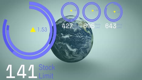 animación del procesamiento de datos sobre el globo sobre fondo azul
