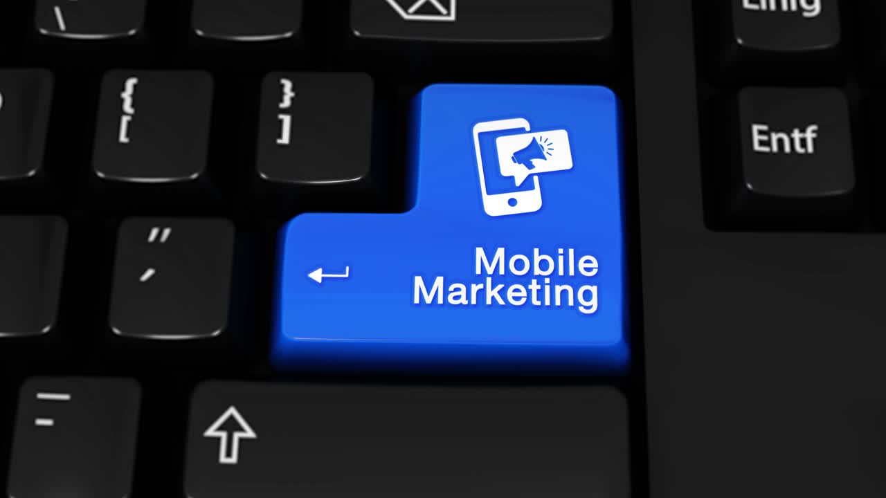 125 mobile marketing rotation motion on blue enter button on modern computer keyboard with text and
