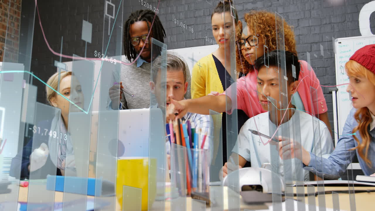 Colleagues in an office and graphs 4k