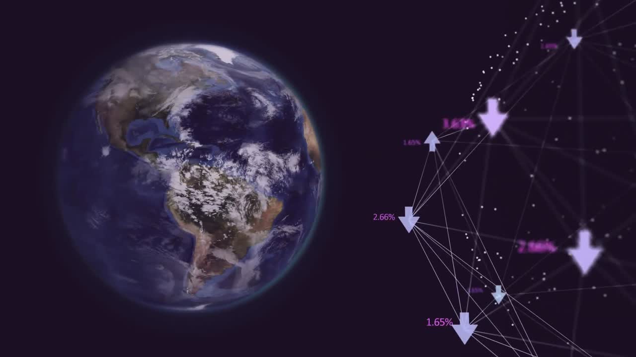 цифровое композитное видео цифровых икон, движущихся на фоне вращающегося земного шара