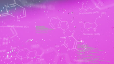 animation of chemical formula over bubbles on purple background