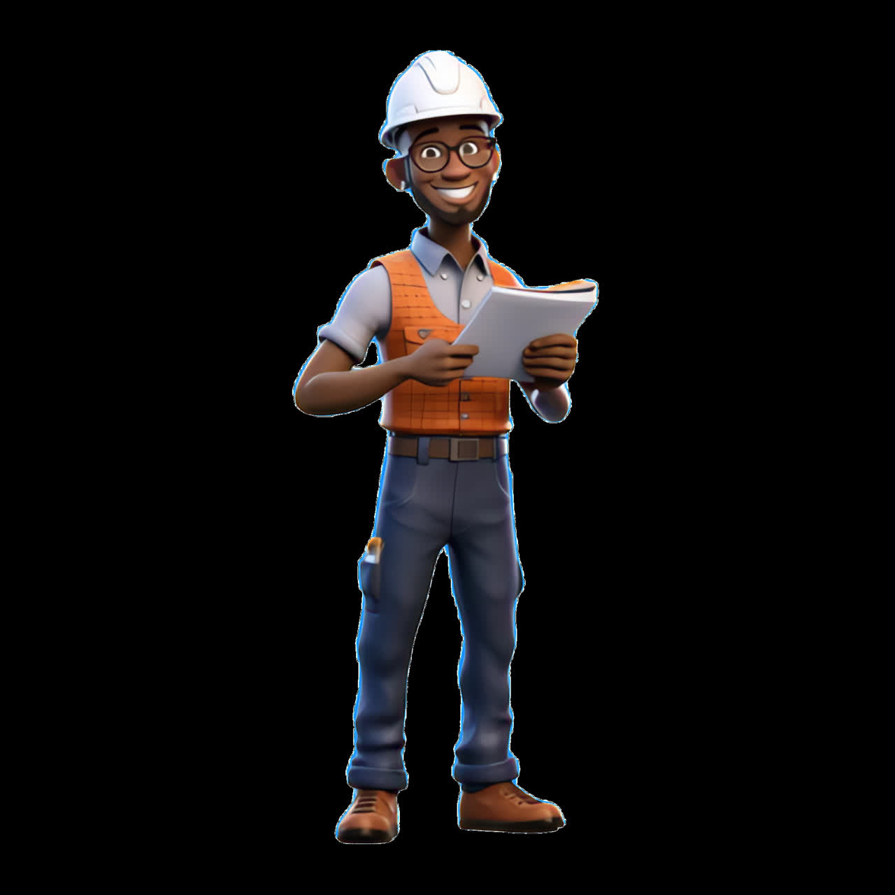 Smiling engineer holding plans