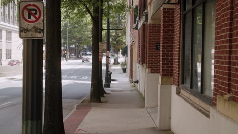 city street scene with parking regulations
