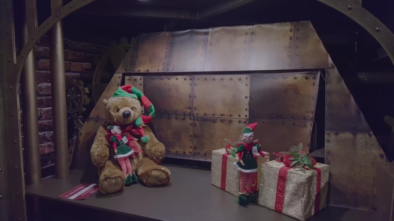 Steampunk Christmas Scene with Teddy Bear and Elves