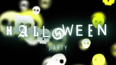 Animation-Von-Halloween-Partytext-über-Totenköpfen