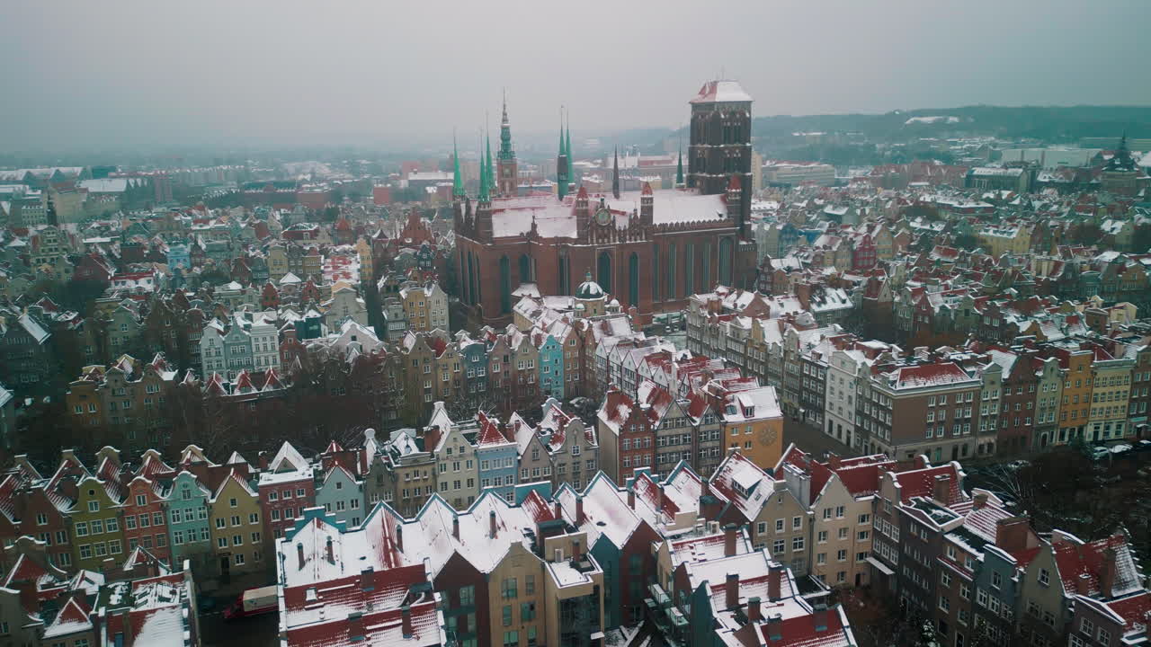 Aerial View of Gdańsk in Winter