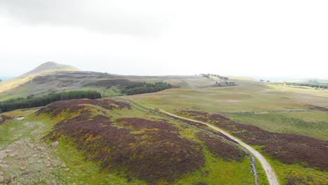 pfad schlängelt sich durch das zerklüftete hochland von lomond hills in schottland, drohne