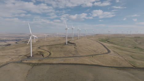 drone aerial of wind turbines in southern washington