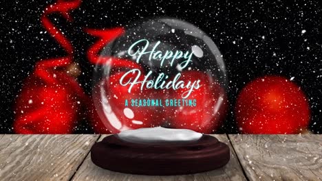animation of snow globe with seasons greetings and shooting star over snow falling