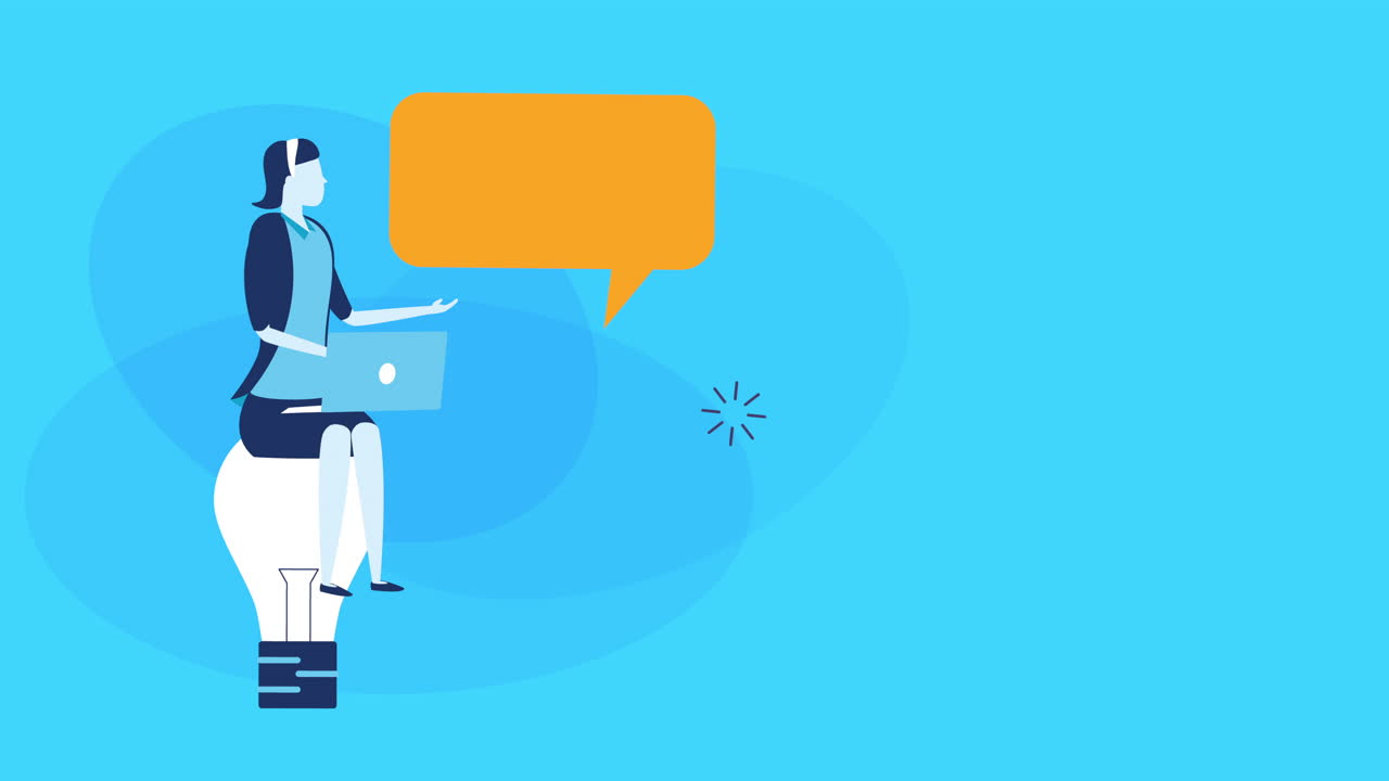 businesswoman worker with bulb and speech bubble