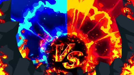 animación de fuego de dibujos animados. fondo de bucle de llama. competencia. juego de batalla. versus icono. vs icono.