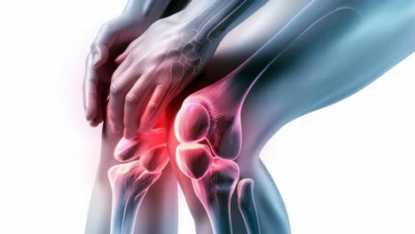a digital illustration of knee pain, highlighting bones and joints