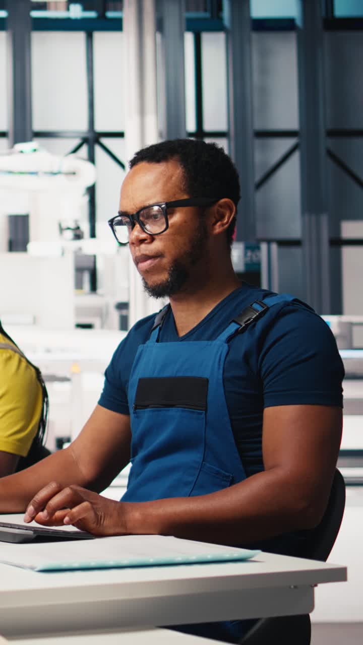 Vertical Video Engineer reviews energy saving configurations in solar facility