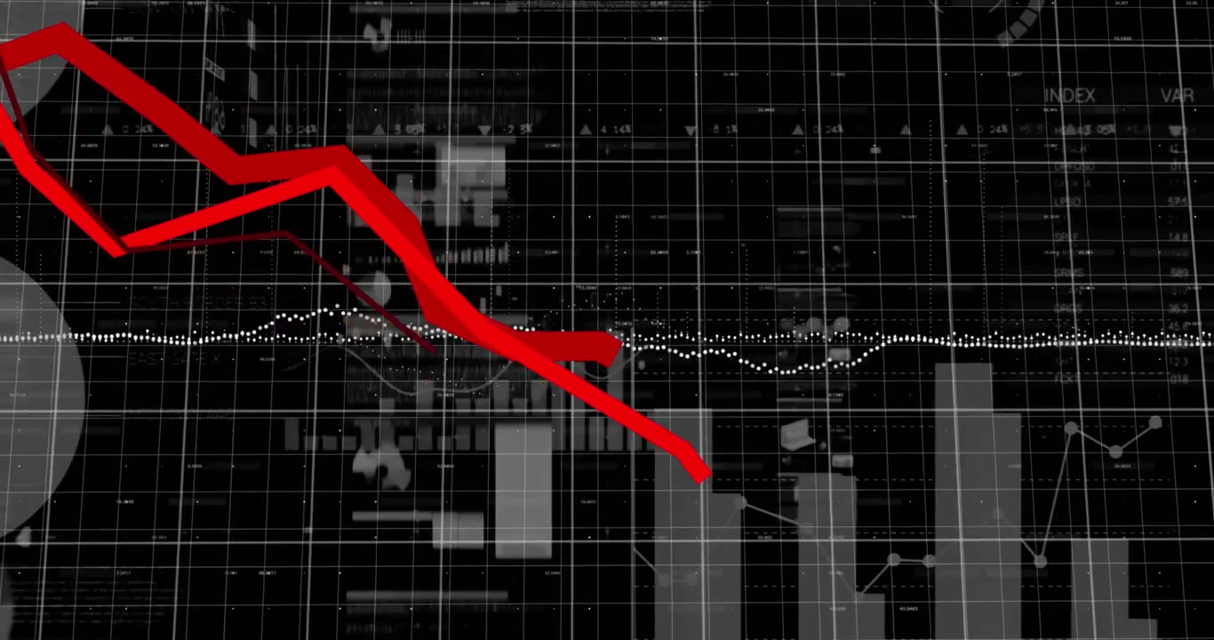 Animation of financial data processing on black background