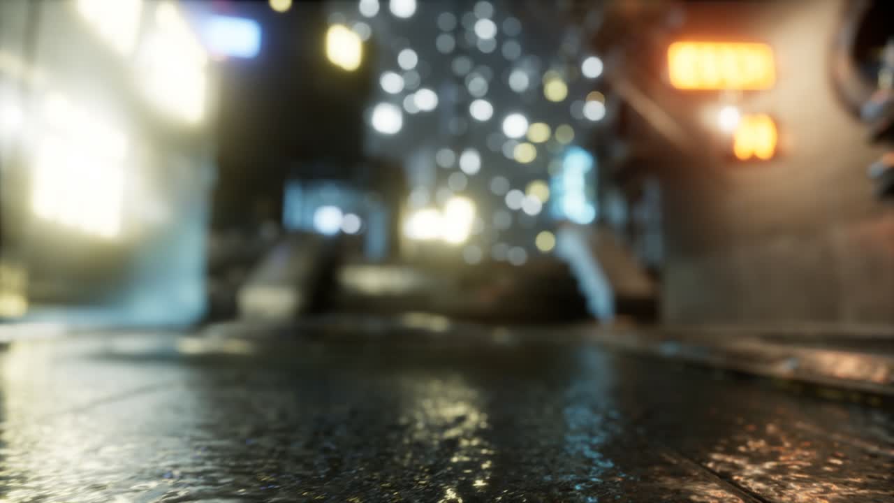 밤에 비가 내리면서 격리된 빈 도시 거리