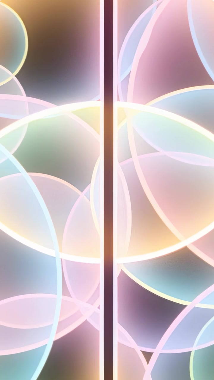Vertical video: Play starting pastel orbs and center dark bar shifting on dark gradient, blending