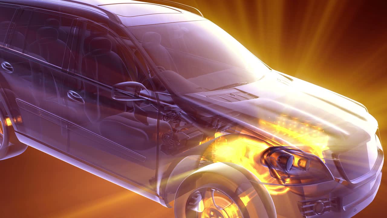 투명한 차가 회전합니다.