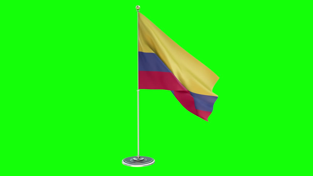ilustración de bucle 3d de un pequeño poste de bandera en fondo de tecla cromada