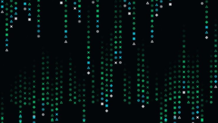 Digital Matrix Rain With Geometric Symbols