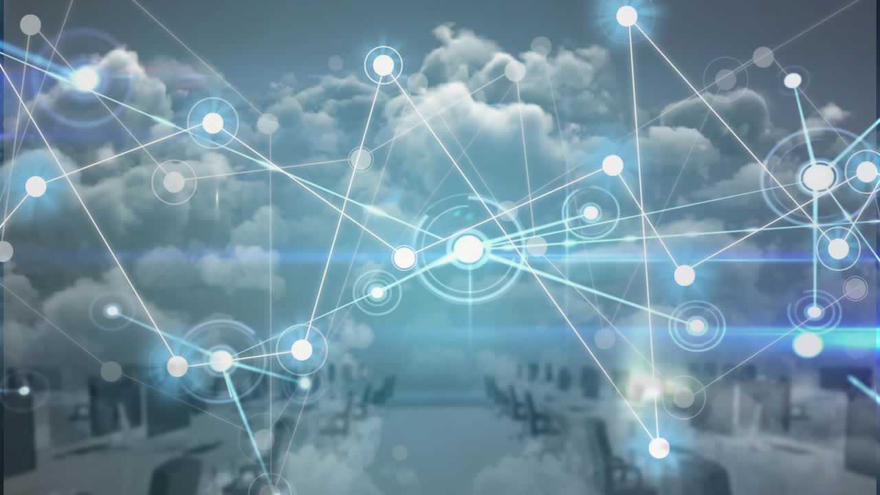 Animation of network of connections over clouds