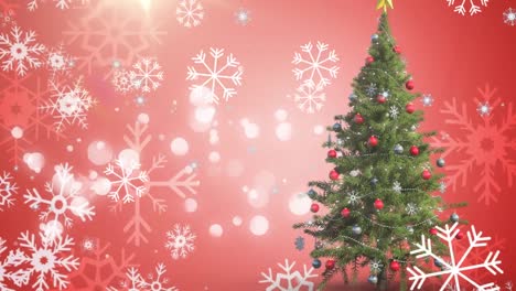 Animación-De-Copos-De-Nieve-Cayendo-Sobre-El-árbol-De-Navidad.