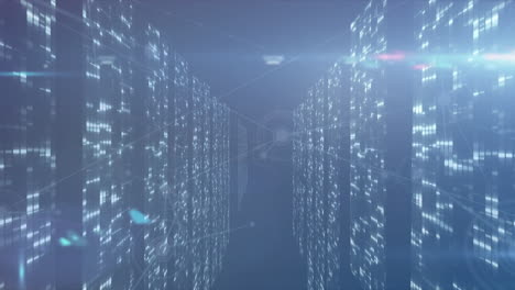 animation on network of connections and lights on navy background