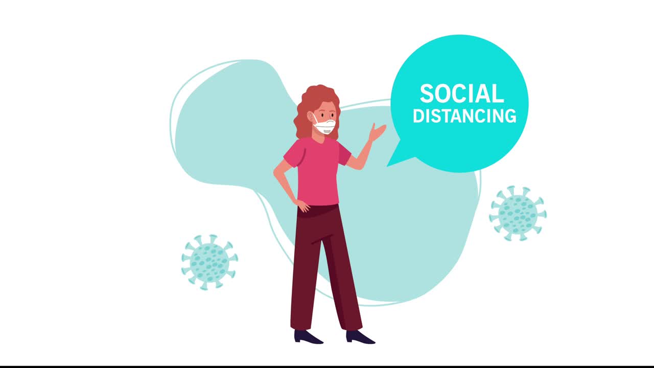 woman wearing medical mask with speech bubble animation