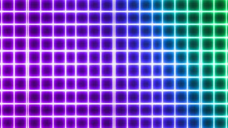 animation of glowing green to purple formation of squares flashing on seamless loop