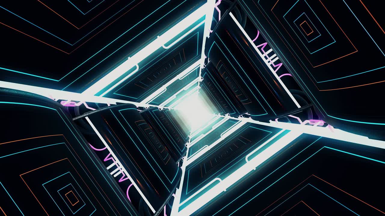 túnel 3d futurista y brillante con líneas de luz de neón sin costuras. hermoso túnel abstracto sin costuras