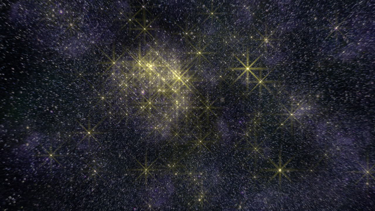 Stelle oro volanti alla moda con glitter in una galassia oscura