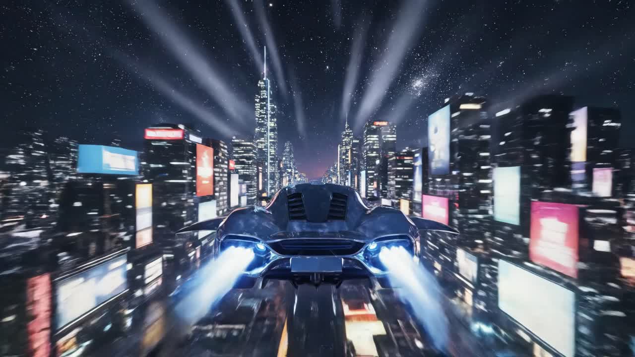 Futuristic Flying Car in a Cyberpunk City