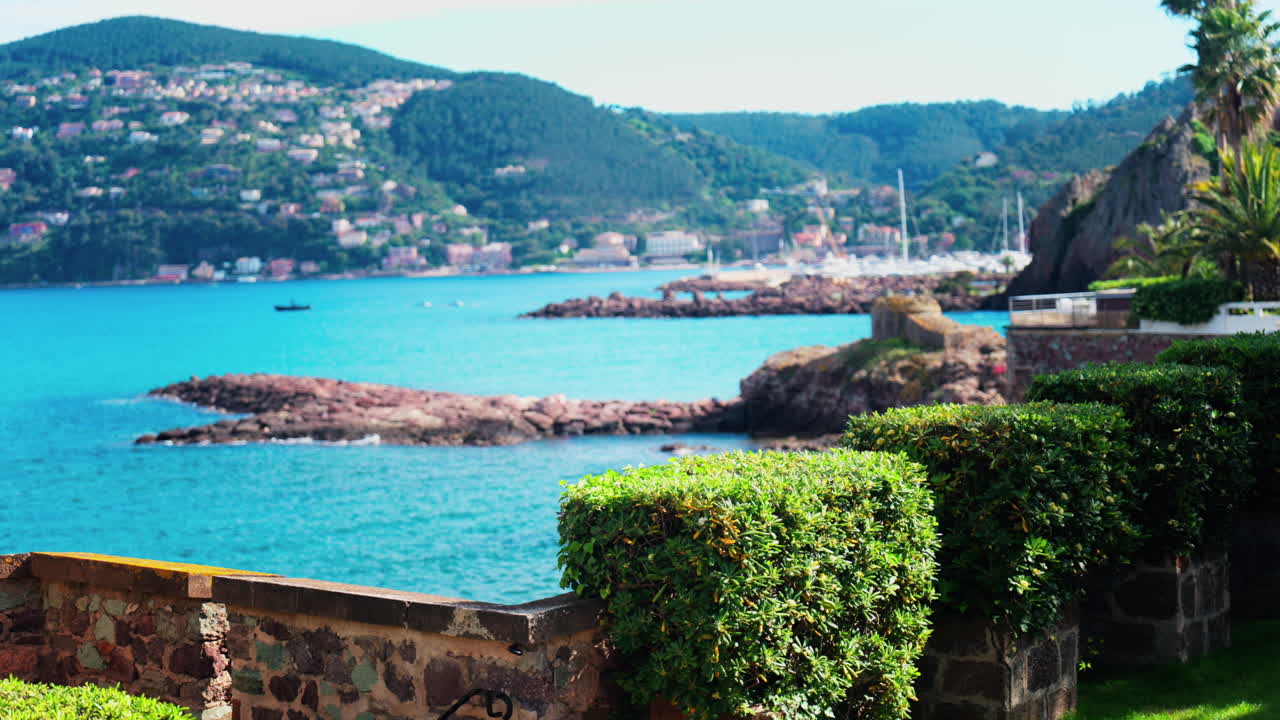 View of the Chateau de la Napoule Castle in Mandelieu-La Napoule, France on the shore of the Mediterranean Sea