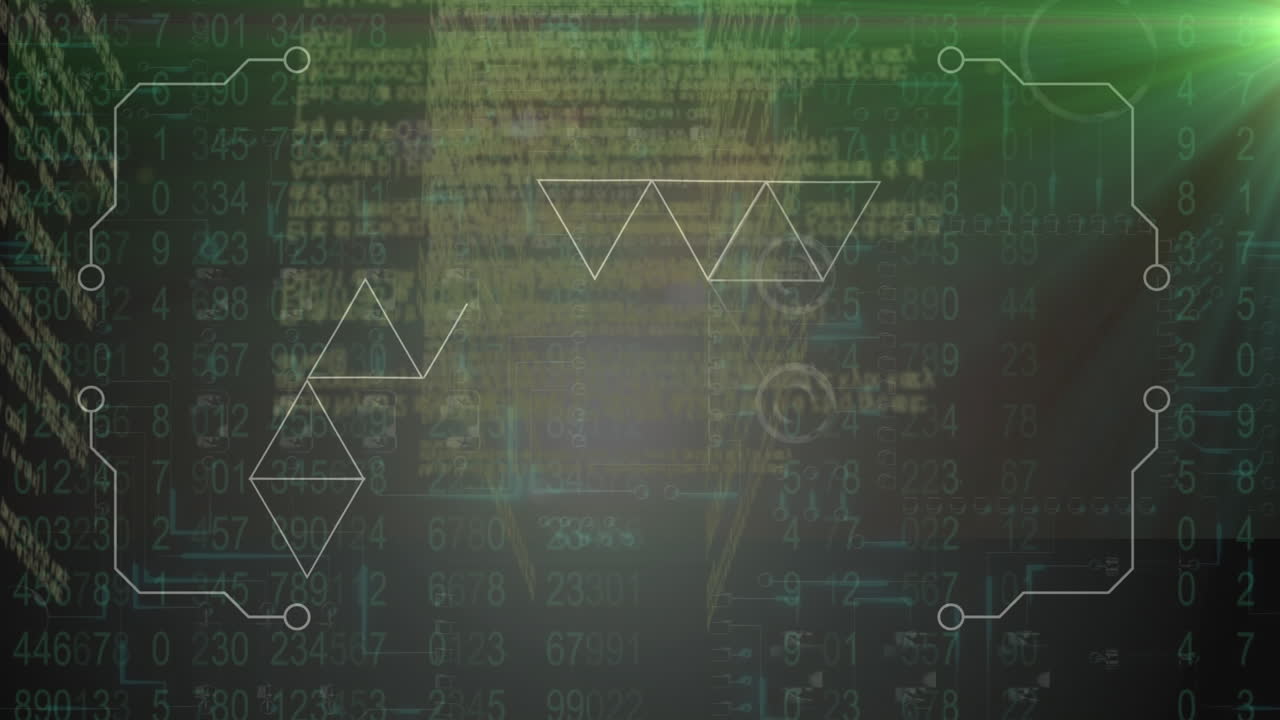 animación del procesamiento de datos sobre una placa de circuitos informáticos brillante