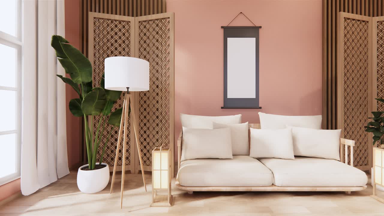 habitación japonesa - estilo zen, diseños mínimos. renderizado en 3d