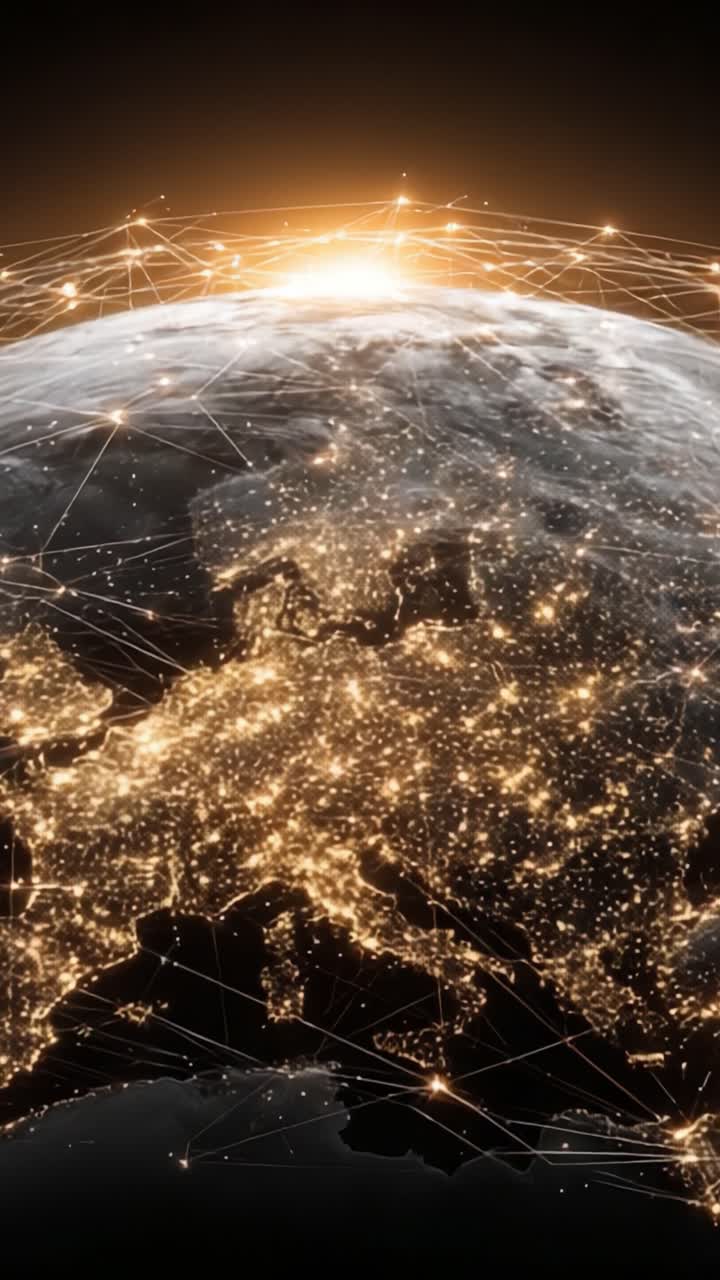 A Stunning View of Earth from Space Highlighting Global Connectivity Through Interwoven Networks of Light and Data Over Europe
