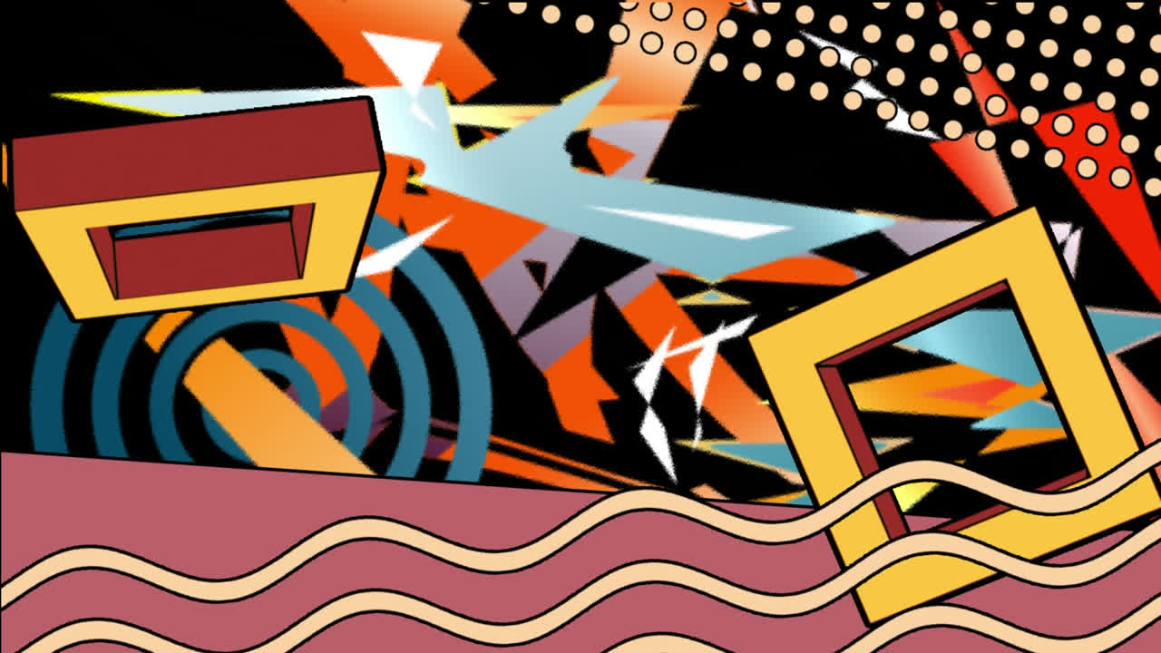 Animation of colorful geometrical graphics over black background