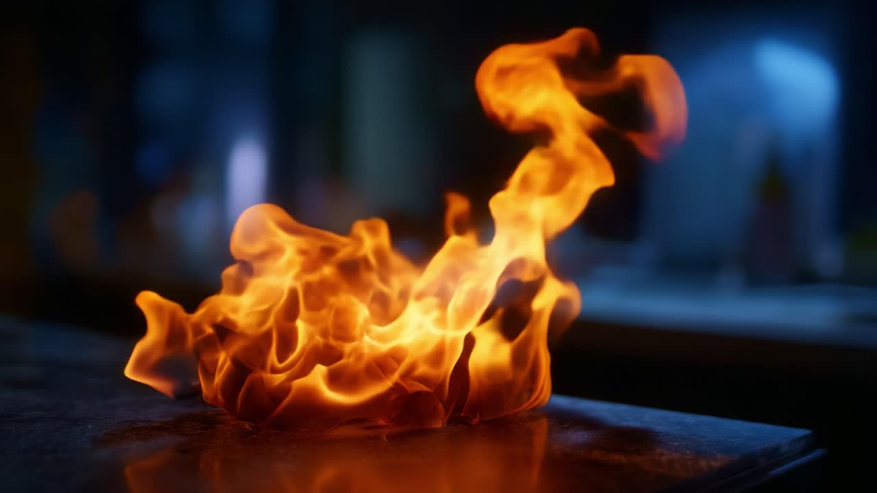 Flammes dynamiques dansant dans un décor sombre, capturant l’intensité et la beauté du feu à travers des couleurs vives et du mouvement dans une présentation artistique captivante