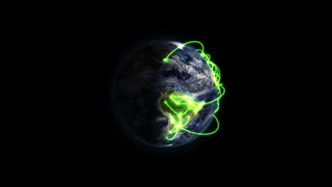 red verde ampliada en la tierra sombreada con nubes, imagen de nasa.org en fondo negro.