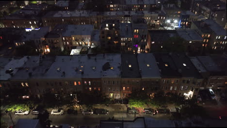 aerial night view of a densely populated residential area