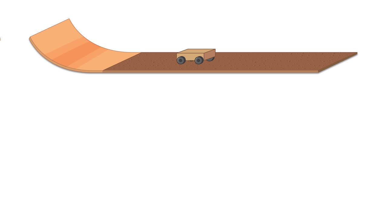 Wooden cars move on curved ramps, illustrating friction effects. Hand interaction adds dynamic elements, enhancing educational value