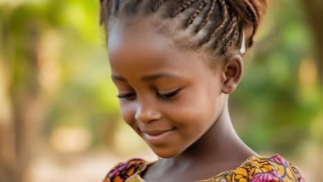 cheerful african girl displaying engaging expressions and traditional attire through multiple views in sunlit natural outdoor environment
