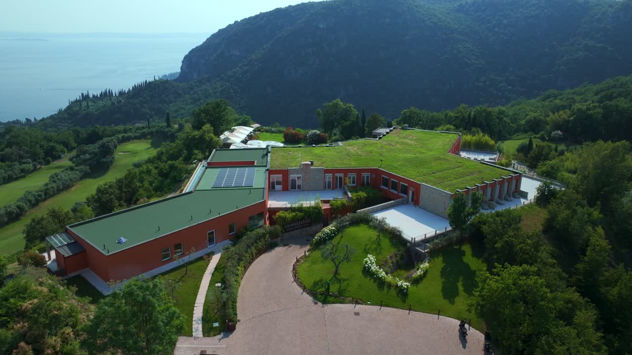 Aerial Overhead View Of Rooftop Covered In Grass At Golf Ca 'Degli Ulivi Located In Marciaga, Italy