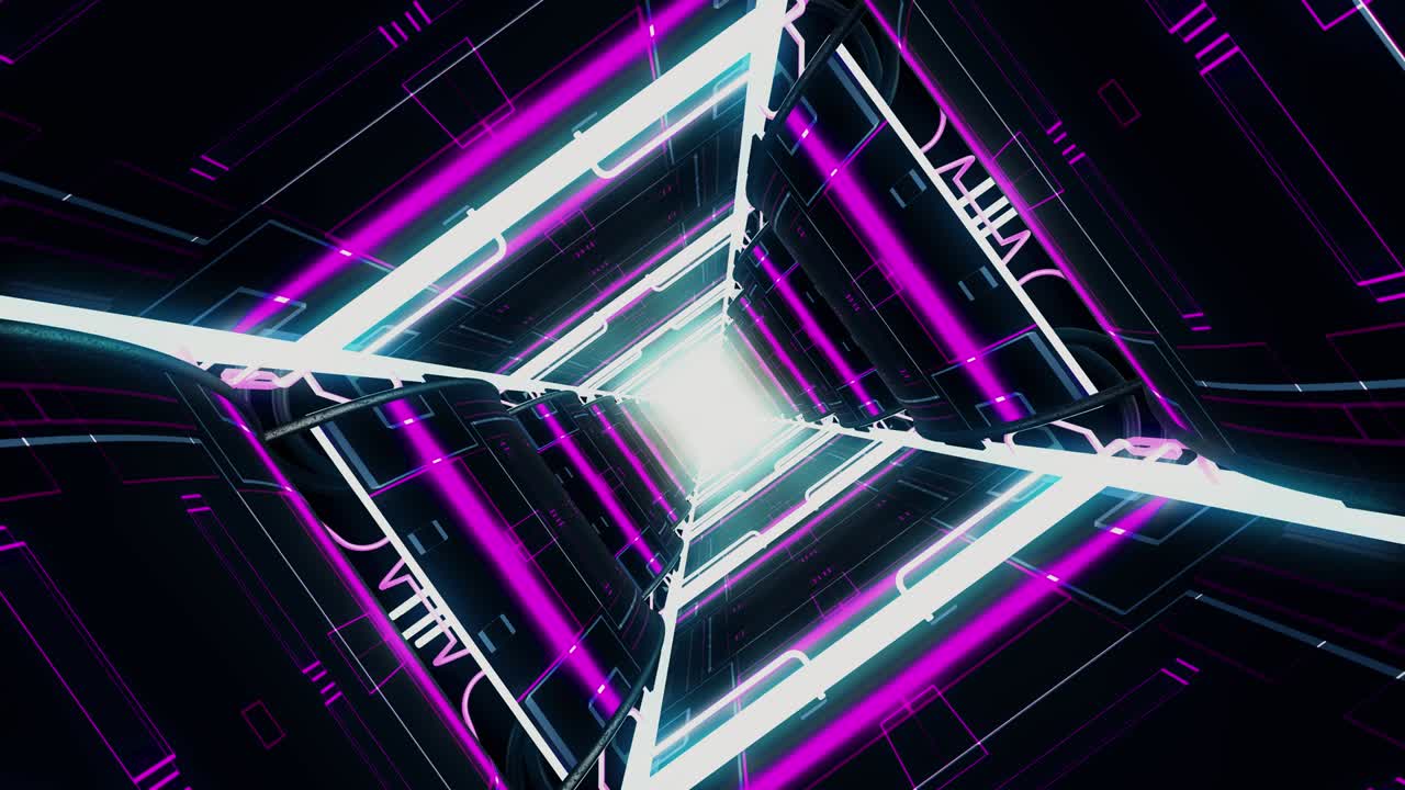 túnel 3d futurista y brillante con líneas de luz de neón sin costuras. hermoso túnel abstracto sin costuras