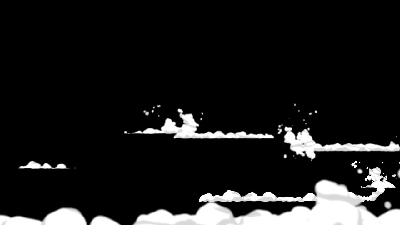 빠른 움직임에서 연기 애니메이션. 게임에 대한 애니메이션 요소. 만화 증기 구름. 루프 검은 애니메이션.