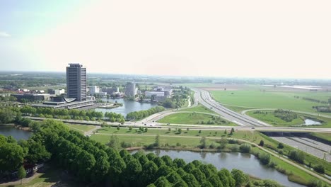 Aerial-view-of-the-'s--Hertogenbosch-city-in-the-Netherlands-with-busy-traffic-in-4K