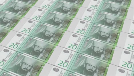 billetes de 20 dinares serbios impresos por una prensa de dinero