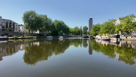 loire river in nantes city in the upper brittany, western france. wide shot